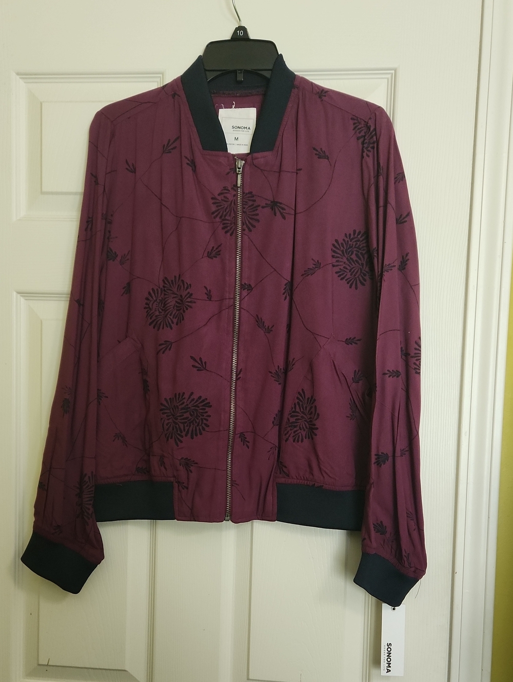 Sonoma Plum Bomber Jacket with Black Floral Motif